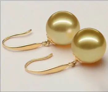 

hj 00603 genuine 9-10mm natural Australian south sea golden pearl earrings14KG