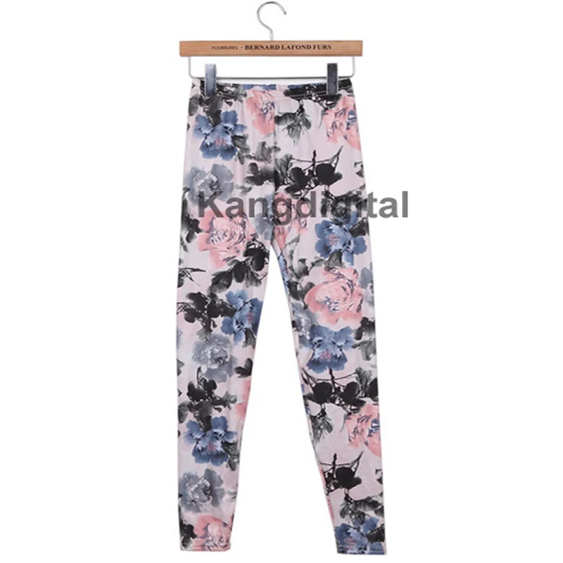 

Womens Retro Flowers Floral Print Ink Painting Stretch Leggings Pants