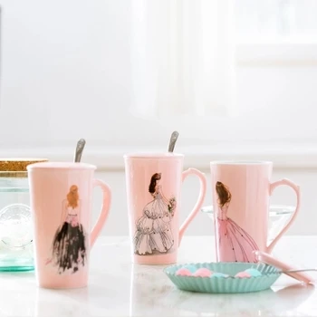 

Creative hand-painted pink ceramic mug simple fresh white coffee cup gift cups