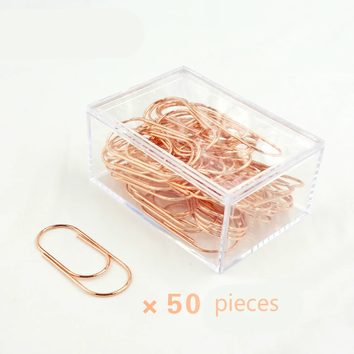 TUTU 50pcs/box 50mm Rose Gold Paperclips Electroplating Metal Paper Clips Photo Clip Paper Clips Decorative Stationary H0166