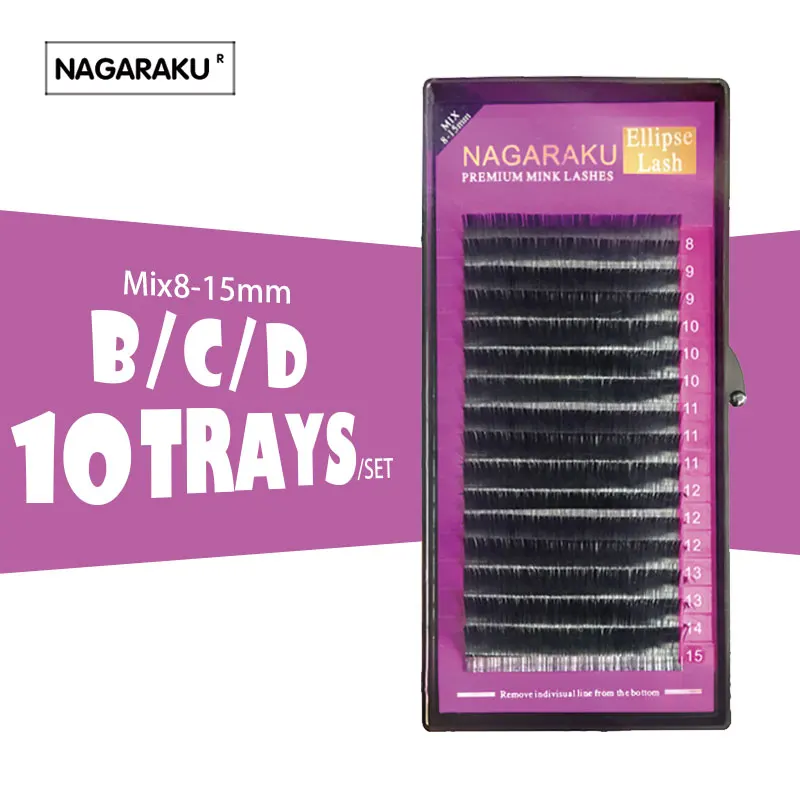 

NAGA 10set Mix 8~15mm,Ellipse Eyelashes,Ellipse Mink Eyelash Extension,flat mink cilia eyelashes,Faux Mink Ellipse eyelashes