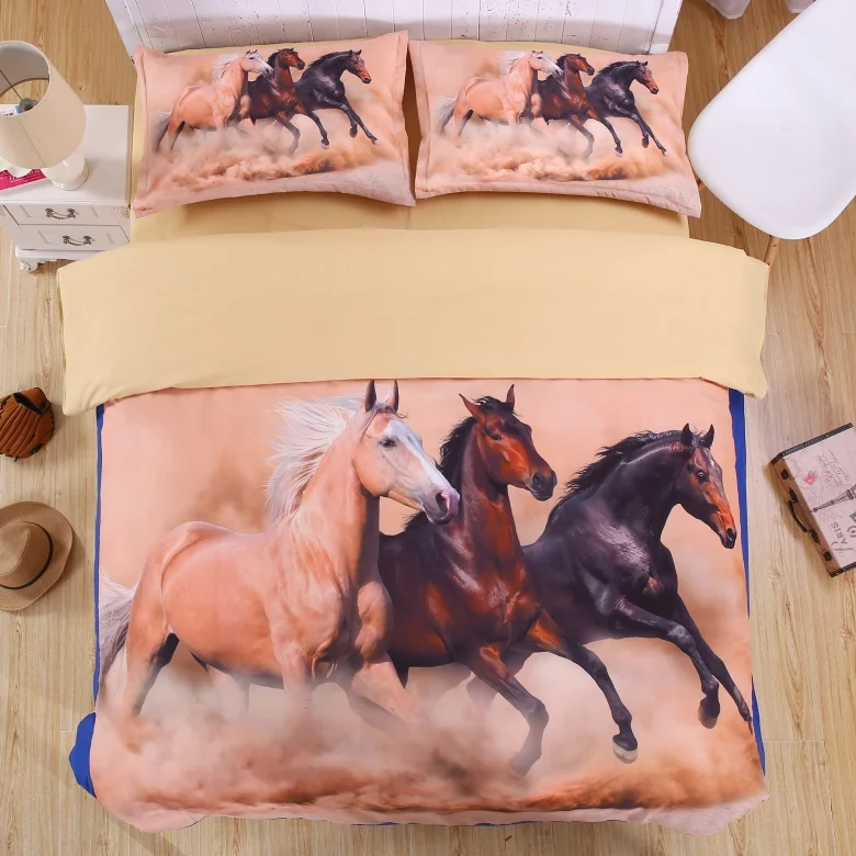 Horse 3D Bedding Sets 4pcs Duvet cover Bed Sheet pillowcase Twin Full