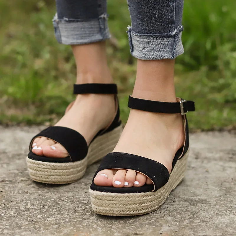 

Oeak 2019 New Summer Women Wedge Sandals Buckle Strap Gladiator PU Casual Open Toe Fish Mouth Shoes Platform Sandals