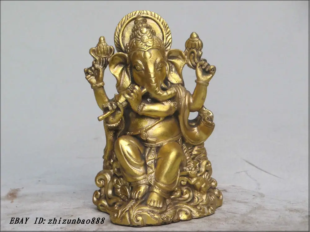 

India Buddhism Brass Elephant Ganapati lokapala Play flute Buddha ST