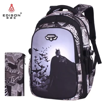 

Edison School Bag Male 1-6 Grade Backpack Marvel Series Batman Super Light Reduction Cool Children's School Bag