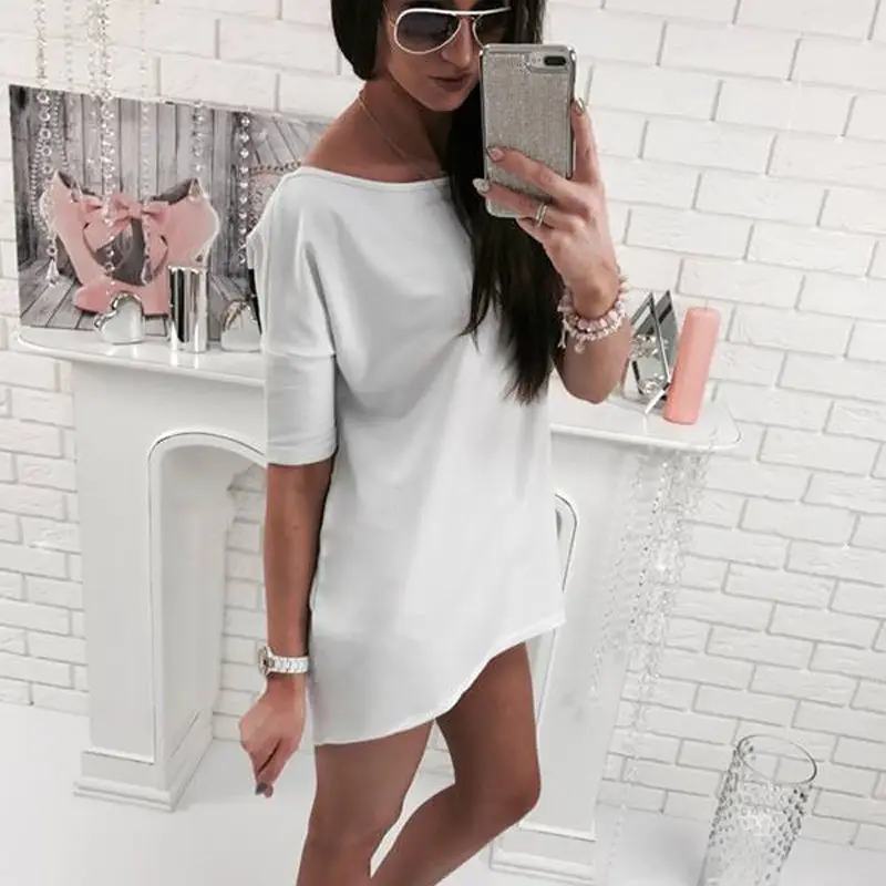 2018 Casual cat butterfly printed O Neck V backless short sleeve Loose white mini dress womens fashion dresses summer women long sleeve maxi dress