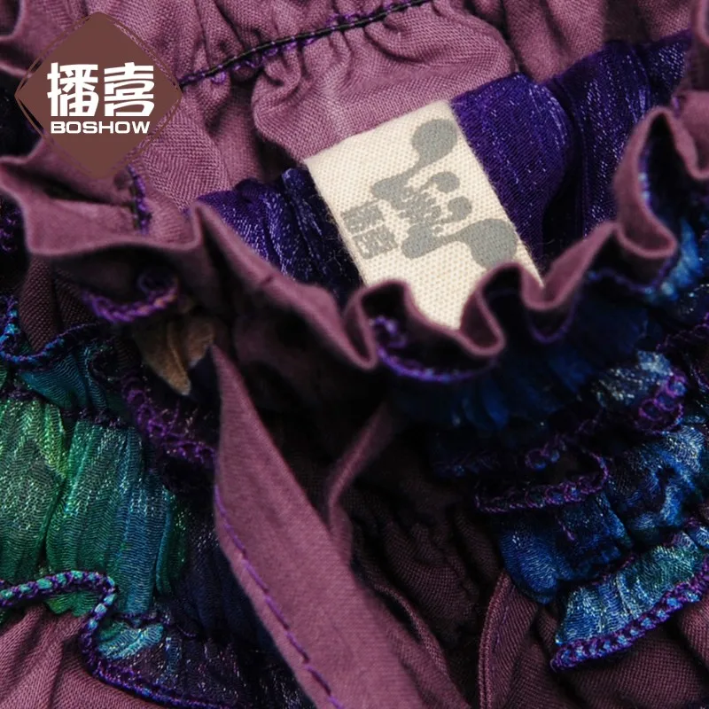 BOSHOW богемные оригинальные дизайнерские летние Необычные фиолетовые романтические пляжные длинные юбки с цветочным принтом и оборками