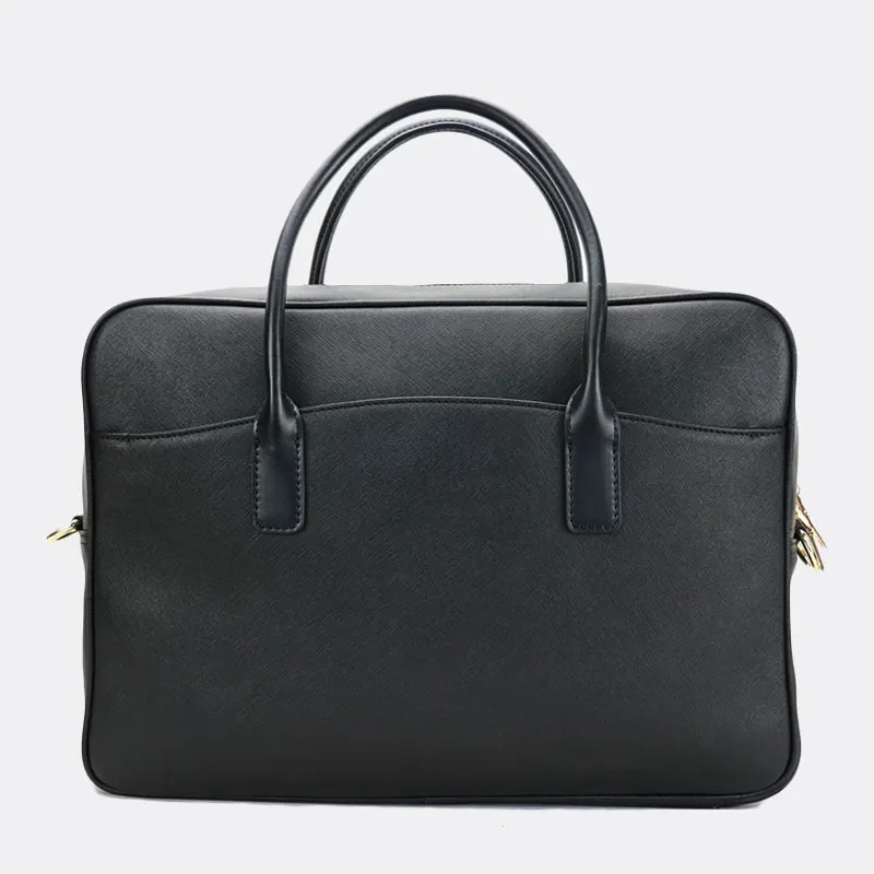 Высокая Женская модная весенняя Классическая обувь высокого качества из натуральной кожи saffiano кожаный мужской портфель для ноутбука, сумка для ноутбука, пригодный для 1" деловая сумка для ноутбука - Цвет: black