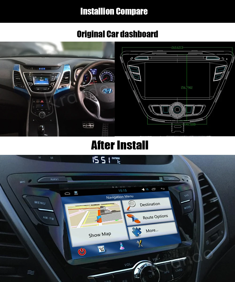 Cheap Krando 7" Android 9.0 car audio radio for Hyundai Elantra 2014+ gps dvd player navigation multimedia system WIFI 3G DAB+ 1