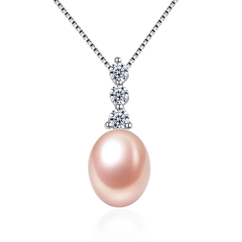 TZ2076P pink Natural pearl silver pendant charm necklace