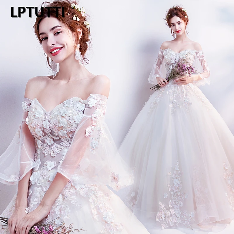 LPTUTTI аппликации Бисер новые пикантные большой размер, Принцесса Люкс брак платье Boho невесты Простые Вечерние длинные Роскошная свадебная