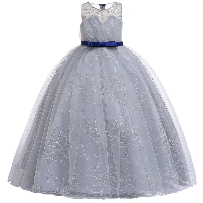Платье для девочек Летняя Подростковая детская одежда вечерние кружевные свадебные платья принцессы для маленьких девочек длинное платье на выпускной костюм для подростков - Цвет: gray