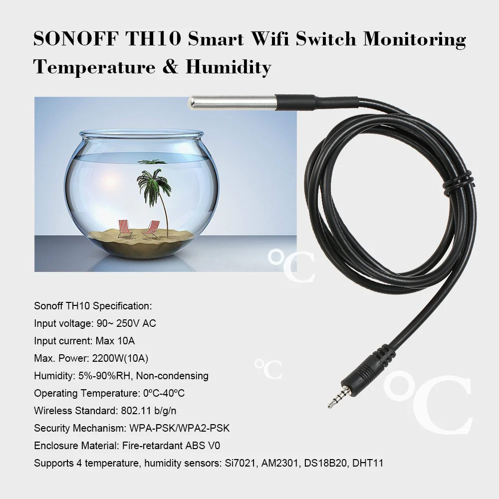 SONOFF TH16 16A/3500W TH10 10A/2200W 90-250V умный Wifi переключатель для контроля температуры и влажности беспроводной домашний комплект для автоматизации работы