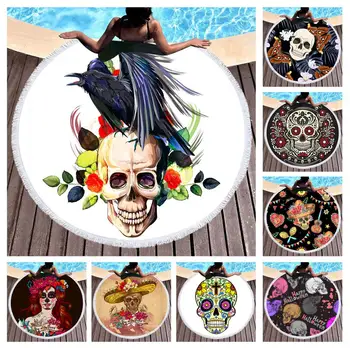 

Free shipping Gift Gothic Cool Skull Flower Butterfly Eagle Hawk Ghost Girl Pattern Fringed Large Swim Bath Beach Towel Blanket