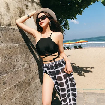 

Lady's Swimsuit Swimwear For Teenagers New 2019 Suits Female Three Piece Korean Beach Dress Sexy Print Polyester Sierra Surfer