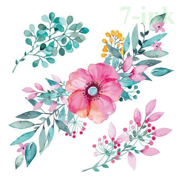 039 Cc 6x6 Cm Aquarelle Petites Fleurs Rose Plante Fleur De Pêche Temporaire Tatouage Autocollant Transfert Deau Faux Taty Pour Gril Femmes In