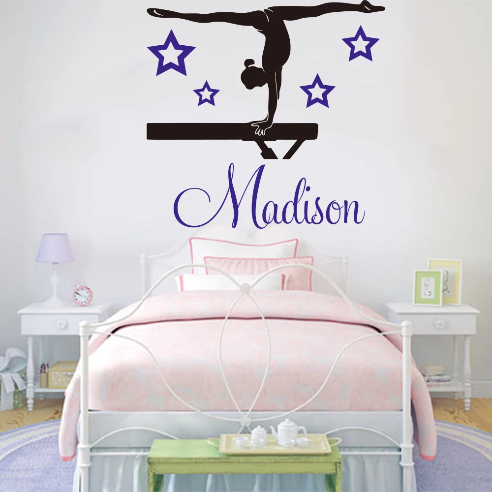 Custom Name Girl Gymnastics Dance Star Wall Sticker Girl Room Baby Nursery Personalized Name Gymnast Ballet Wall Decal Bedroom  (3)