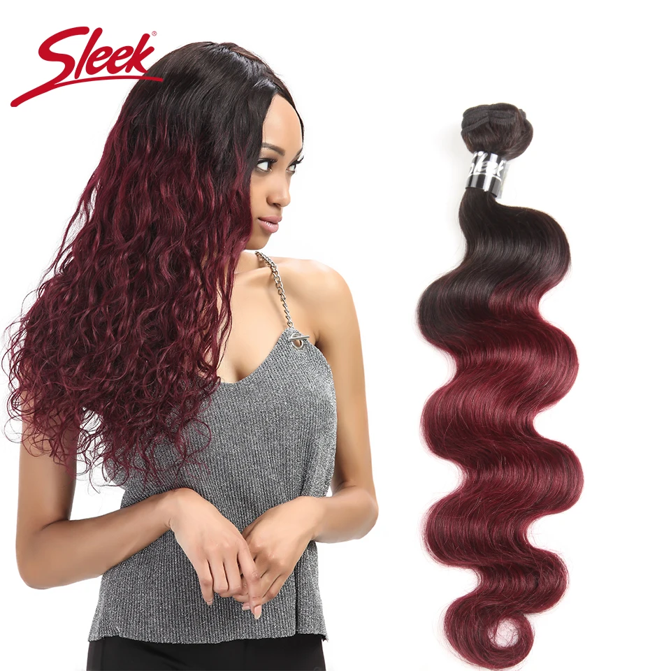

Sleek Colorful Hair Extension 3 / 4 Hair Bundles Mink Brazilian Body Wave Hair Weave Bundles Ombre T1b/99J Human Hair Bundles