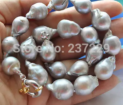 

Wholesale price FREE SHIPPING ^^17" 21 mm gray southsea baroque keshi reborn pearl necklace