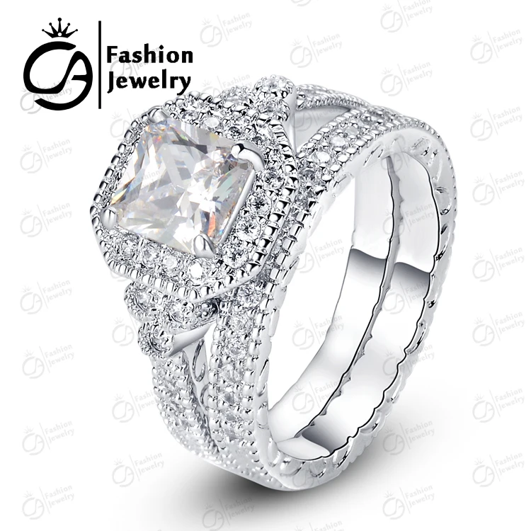 ola high quality 14k white gold halo bridal set round cut asscher cubic zirconia engagement wedding - High Quality Cubic Zirconia Wedding Rings ola high quality 14k white gold halo bridal set round cut asscher cubic zirconia engagement wedding - High Quality Cubic Zirconia Wedding Rings