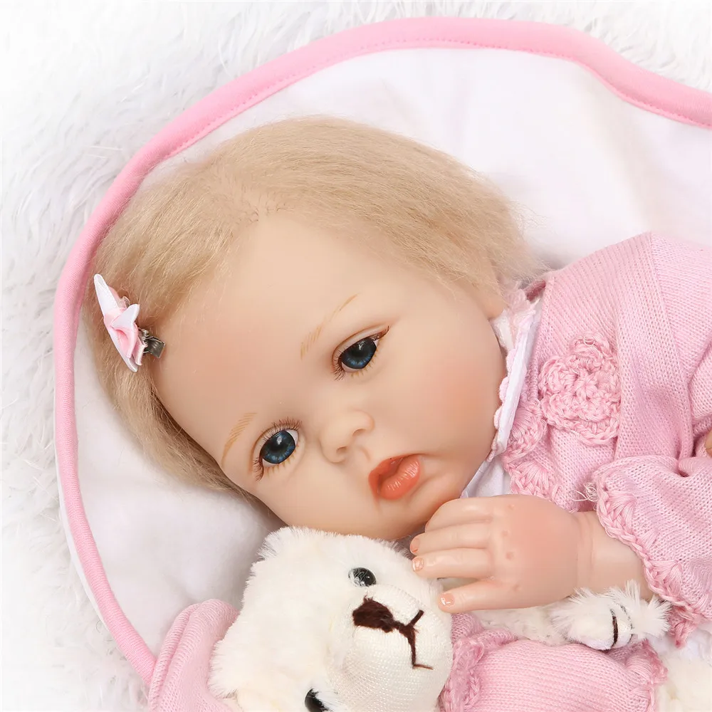

NPK new silicone reborn baby dolls rooted blond mohair high quality bebes reborn menina de silicone menina 55 cm