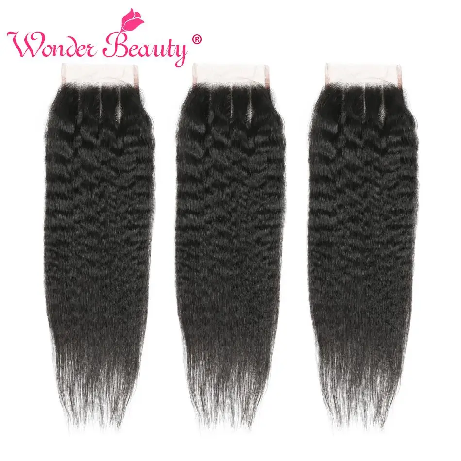 Kinky Straght Hair 5*5 кружевное закрытие с глубокой частью 8-20 дюймов Wonder beauty Yaki Remy бразильские человеческие волосы закрытие с детскими волосами