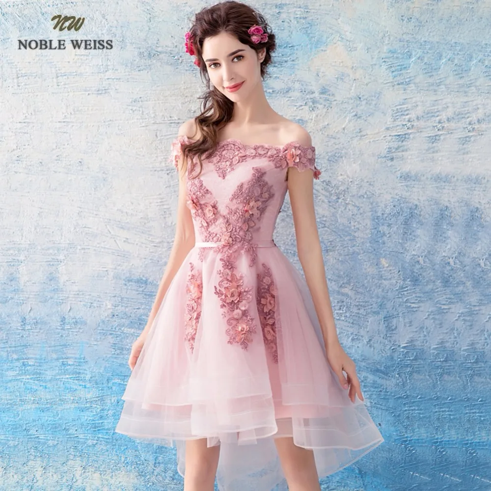NOBLE WEISS/розовое платье для выпускного вечера по индивидуальному заказу; модное платье с вырезом лодочкой на шнуровке сзади; Тюлевое асимметричное платье с аппликацией; вечерние платья с бисером