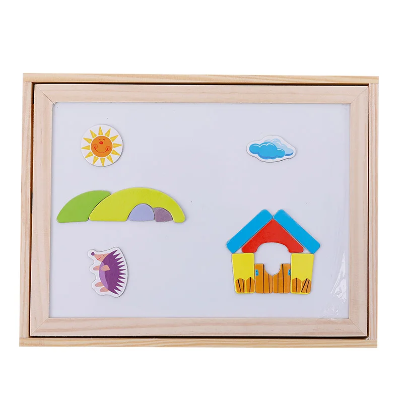 Wooden Two-sided Puzzle Magnetic Toy Children's Drawing Board Educational Toys Forest Park Theme Game Children Birthday Presents