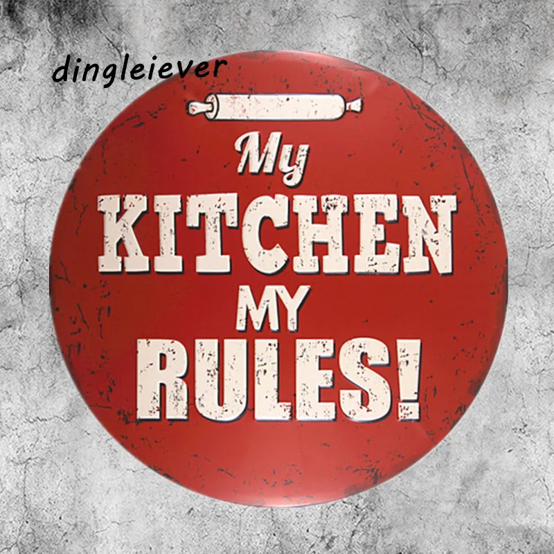 My kitchen my rules vintage metal sign red wall paingting kitchen signs