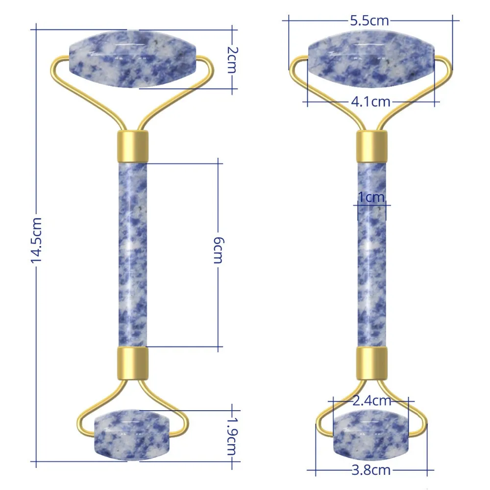 Роликовый лицевой массажер с сине-белыми точками из натурального нефрита для подтяжки лица, Нефритовый каменный ролик, инструмент для похудения лица, косметический уход, массаж глаз