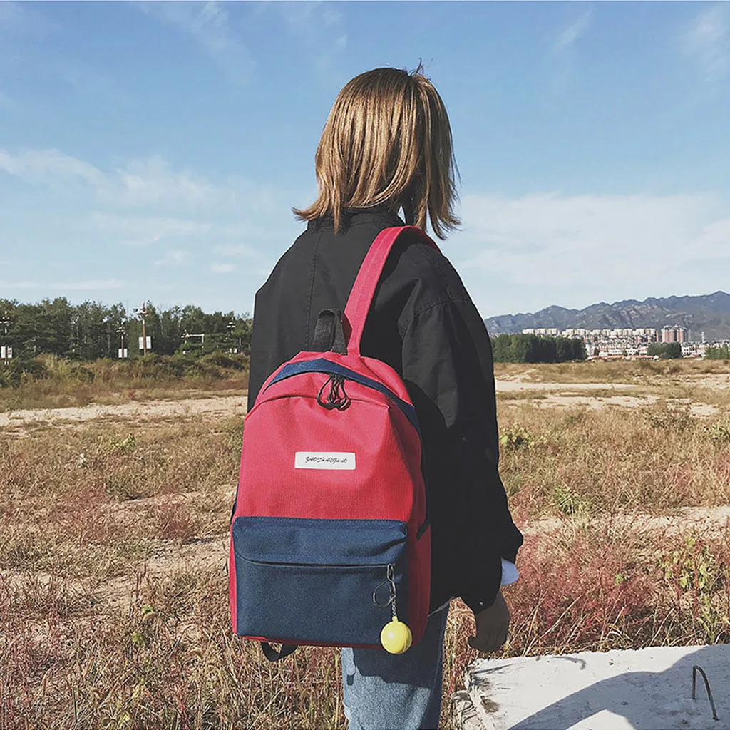

personality Fashion Women Patchwork Large Capacity cute chain Shoulder Bag Student Backpack Travel Couple Bag HW
