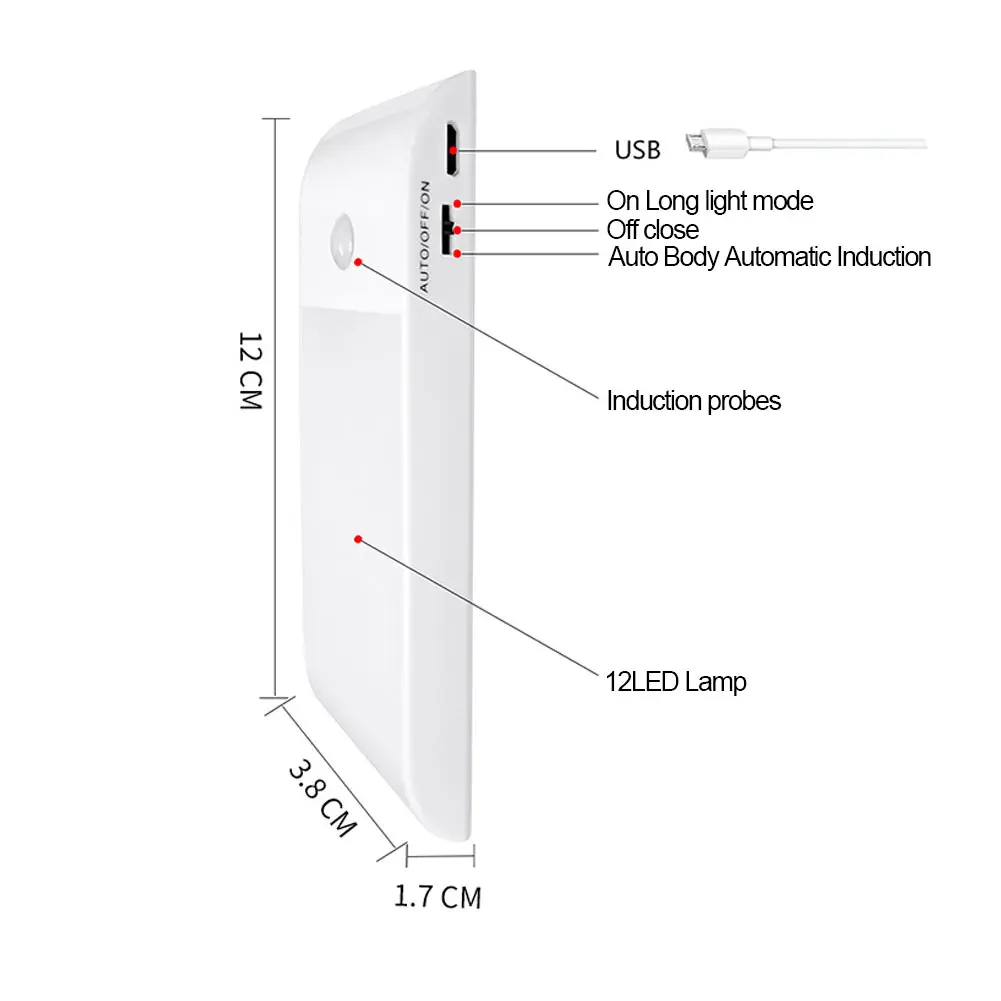 buy Motion Sensor Night Light 12 LED Rechargeable Magnetic Lamp for Wardrobe Cabinet Kitchen TT best