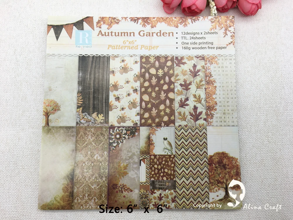 

AlinaCraft 24 sheet 6"X6" autumn garden Scrapbooking patterned paper pack handmade craft paper craft Background pad