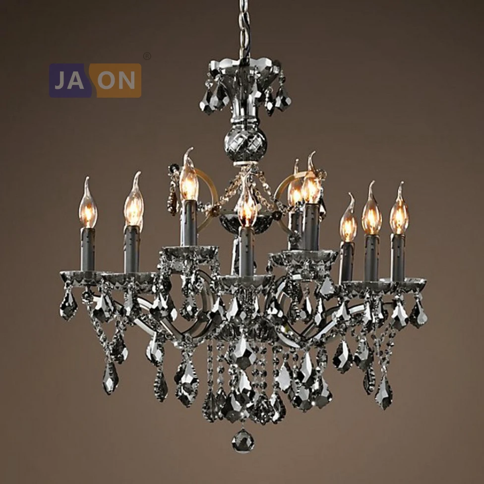 

e14 led American RH Iron Crystal Smoky Grey Chandelier Lighting Suspension Luminaire Lampen Lustre For Dinning Room