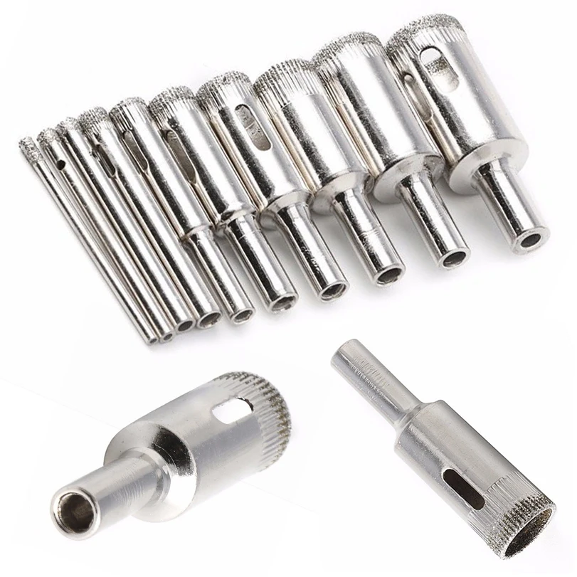 10pcs/set Hole Saw Drill Bits Tool Set for Glass Ceramic Marble Tile 3-18mm Diamond