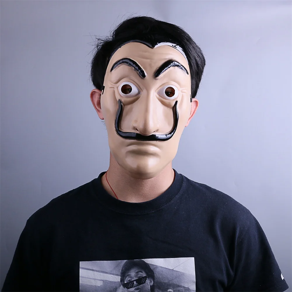 La Casa De Papel Mask Salvador Dali Latex Mask Cosplay Halloween Realistic Adult Party Costume Props (8)