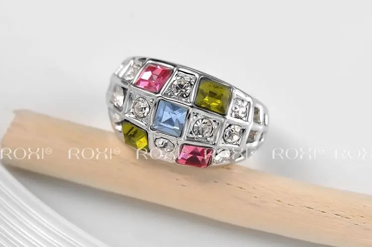 2017 ROXI Colorful Crystal Rings Wedding Rings Silver Color Fashion Jewelry For Women