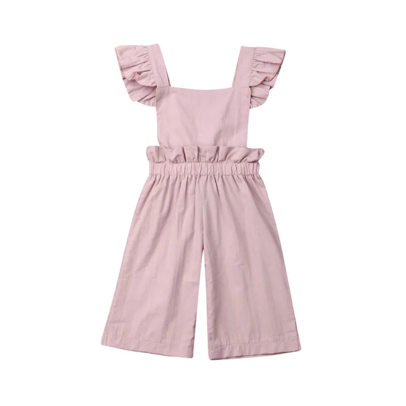 

Autumn Kids Baby Girl Ruffle Romper Fly Sleeve Square Collar Backless Jumpsuit Baby Girl Clothes Wide Leg Pants Romper 0-4Y