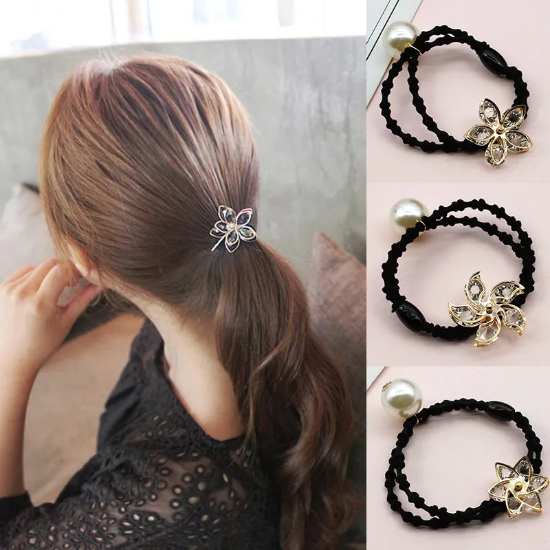 

Women flower beaded hair rope Scrunchies Ponytail Holder Elastic Hair Bands Vintage hair tie Rubber Band ribbon Hair accessories