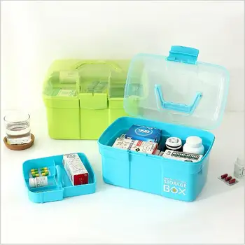 

Plastic Sundries Storage Suitcase Double-Layer Large Capacity Multi-Grid Storage Medicine Box Portable Handle Storage Case