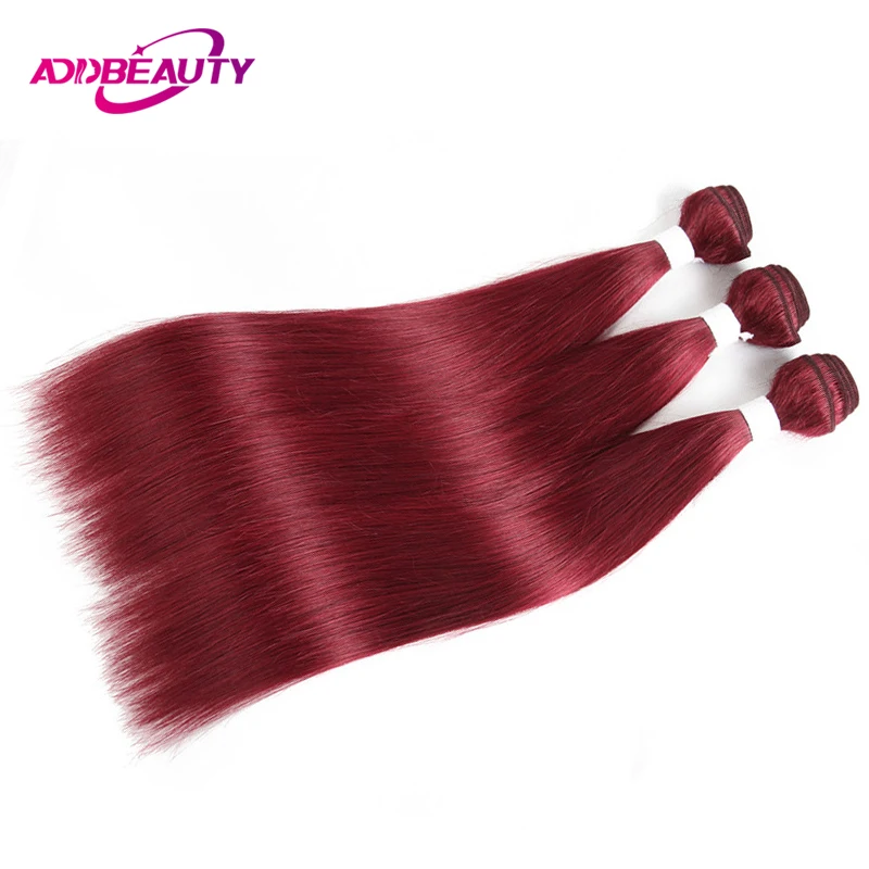 

Addbeauty BURG Color Wine Red Burgundy Bundles Straight Brazilian Human Remy Hair Pre-colored Weave Extension Inch Double Weft