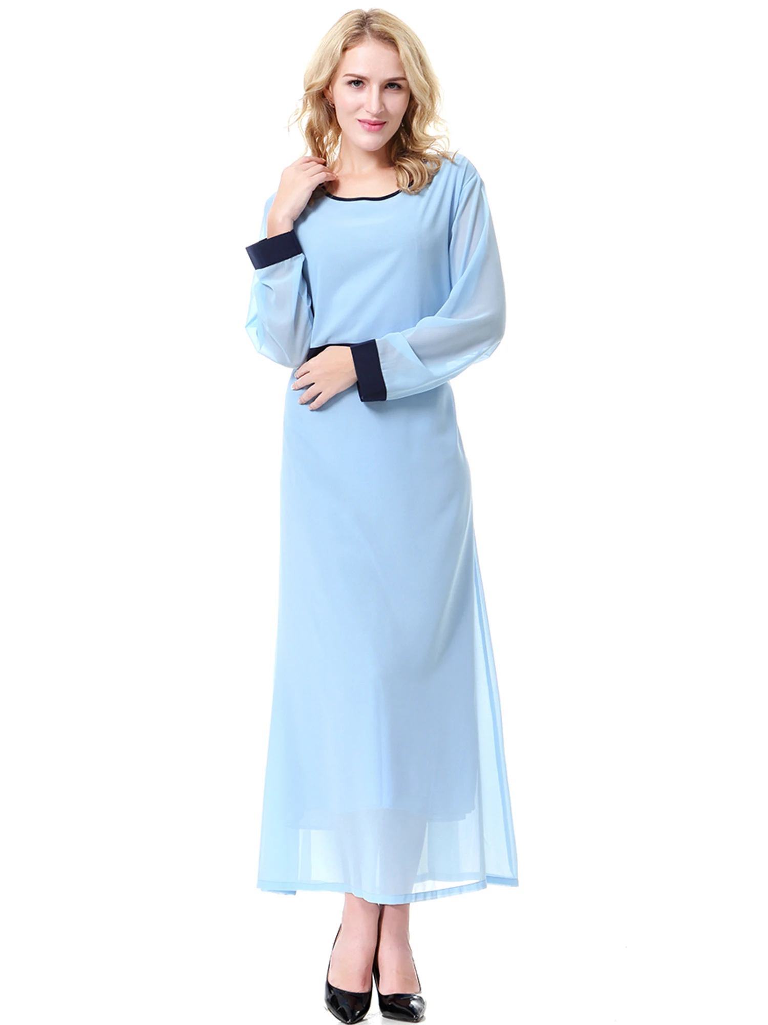 Muslim Lace Abaya Women Two-layers Long Chiffon Dresses Female Soft Kaftan Vestidos