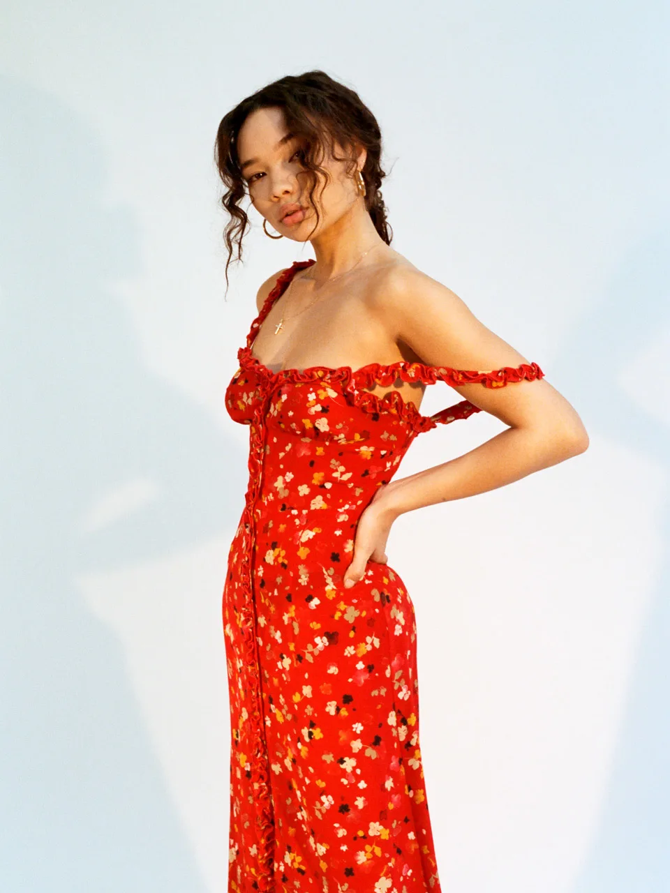 

Women Sexy Floral Print The Juliet Rouge Fleur Button Front Waisted Silk Dress