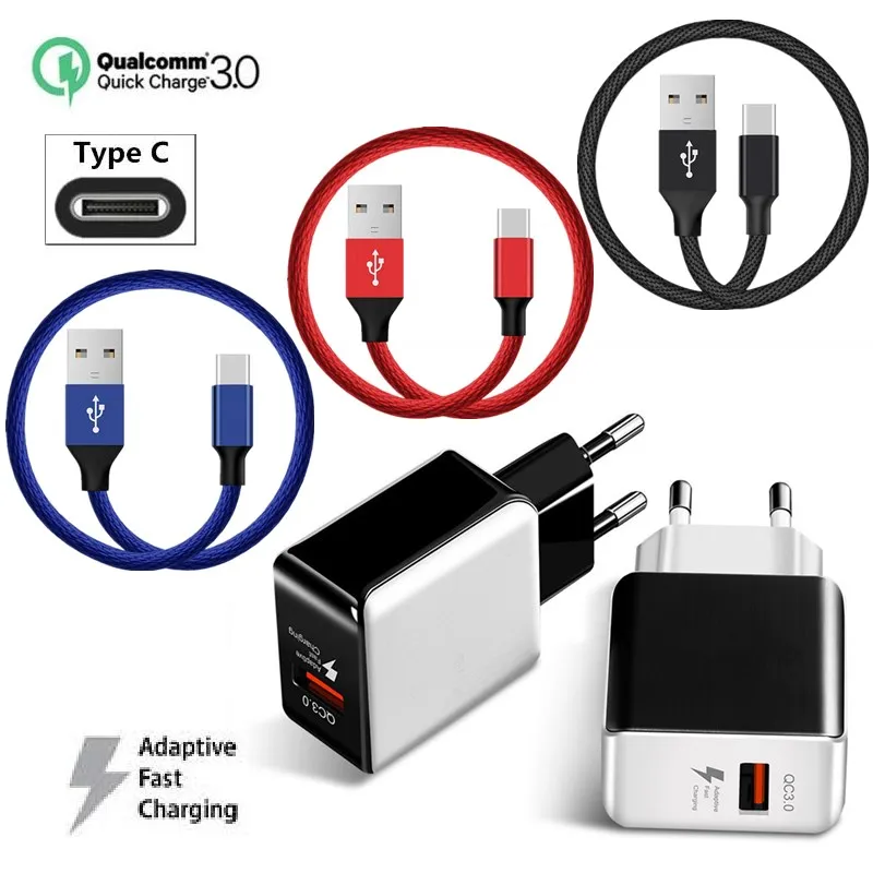 

Quick Charger QC 3.0 Charger Type-C USB Cable For Huawei mate 20 pro Xiaomi Redmi note7 mi9 poco F1 Samsung Fast Charger QC3.0