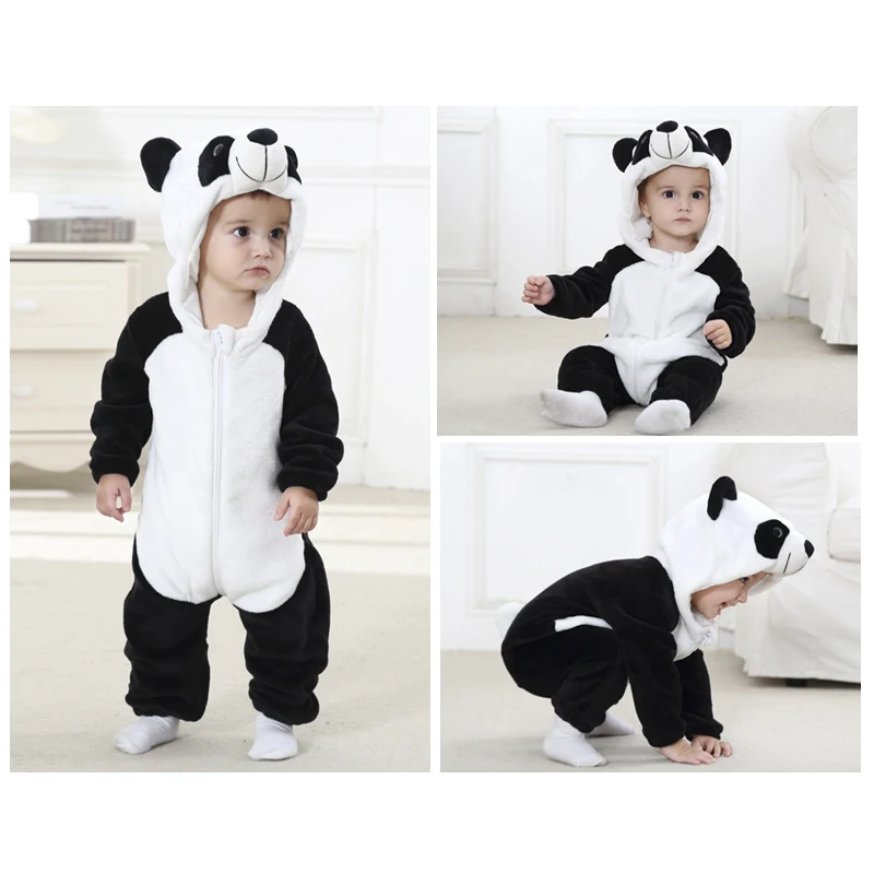 SLAIXIU kigurumi Panda/детская одежда для сна для мальчиков и девочек мягкие фланелевые пижамы для малышей с животными теплые балахон с капюшоном для мальчиков и девочек детская одежда для сна