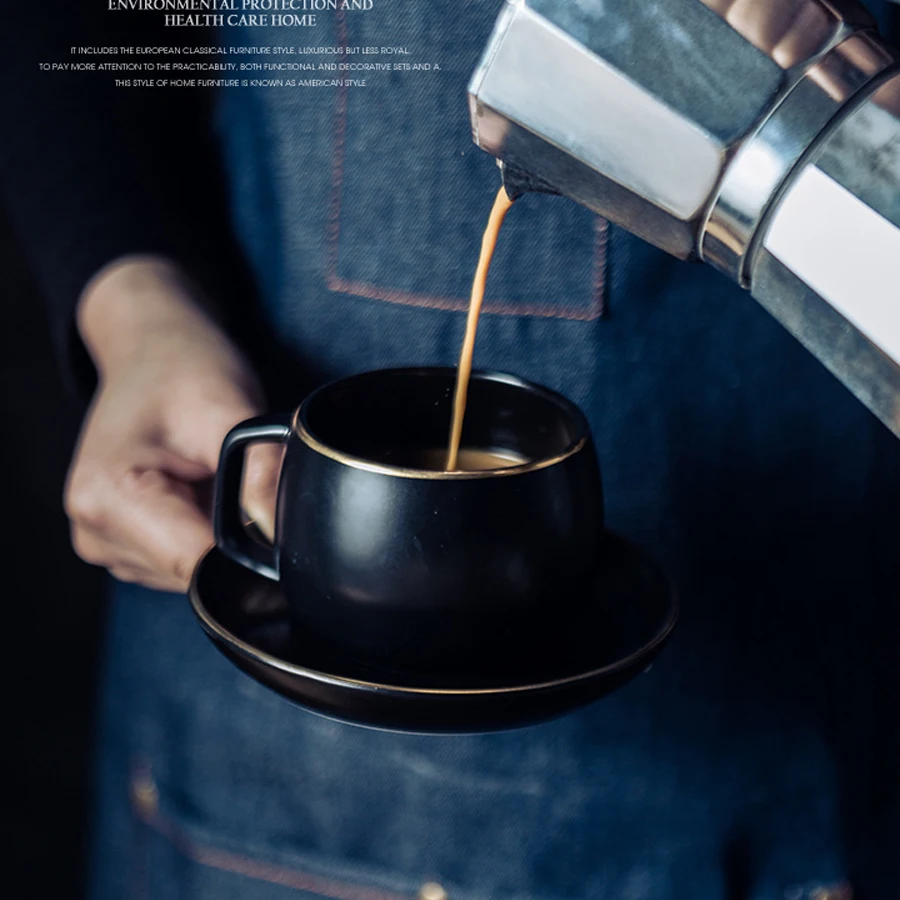 MUZITY керамическая кофейная чашка и блюдце, черный пигментированный фарфоровый чайный набор чашек с 304 ложкой из нержавеющей стали