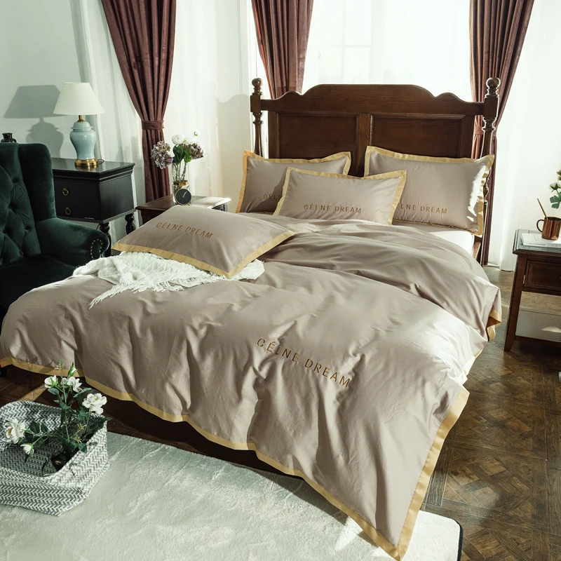 White Silver Green Blue Pink Gold Bedding Set Queen King Egyptian