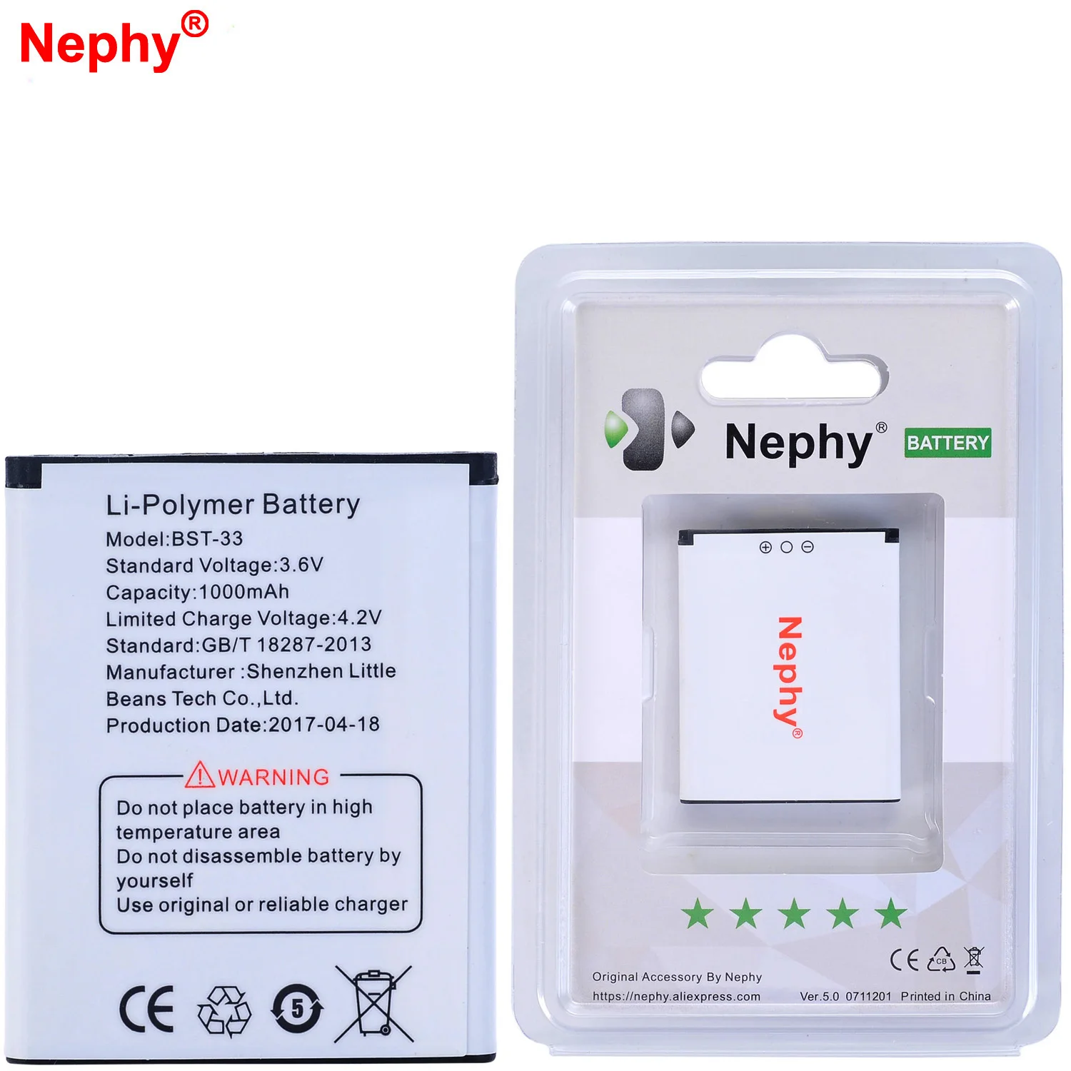 2018 Nephy Original Battery BST-33 For Sony Ericsson U10i J105i T715 G705  T700 W595c C702c G502C G700C K530i K550i K630i 1000mAh