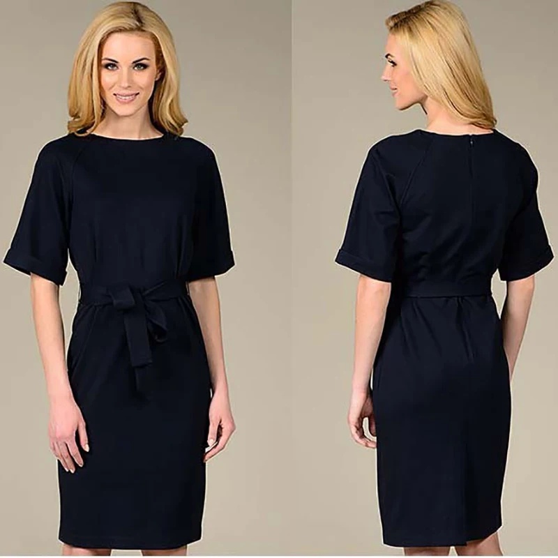 Color Navy Blue and Khaki Fashion Casual Women Dress Half Sleeve