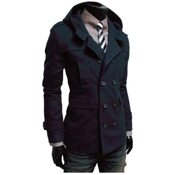 Новая мужская мода толстовки куртка пальто Горячий двубортный дизайн с капюшоном досуг тонкий ветровка пальто для мужчин одежда